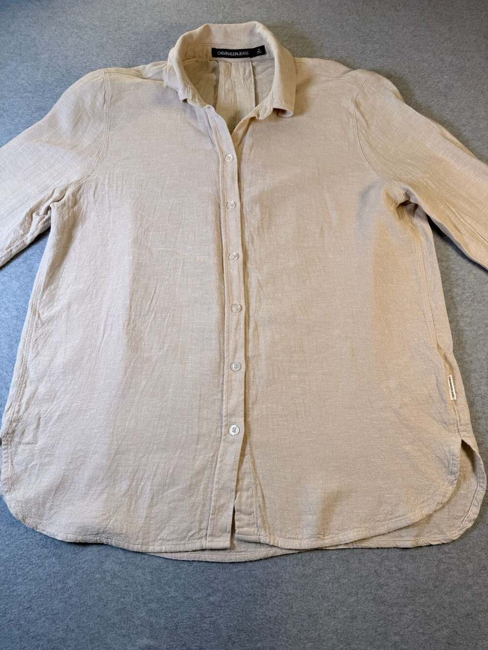 Calvin Klein Jeans Women's Beige Long Sleeve Button Down Linen Shirt Size M